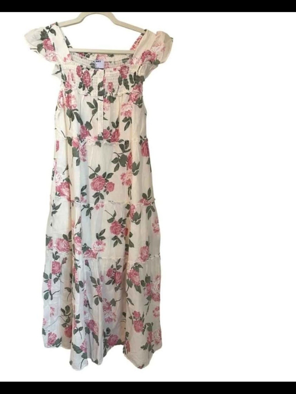Old Navy White Floral Maxi Dress with Pink Roses